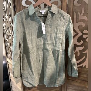 J Jill Love Linen Light Green Pullover Linen Top NWT